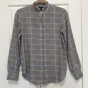 Ann Taylor Ruffle Neck Houndstooth Button Down Blouse XS